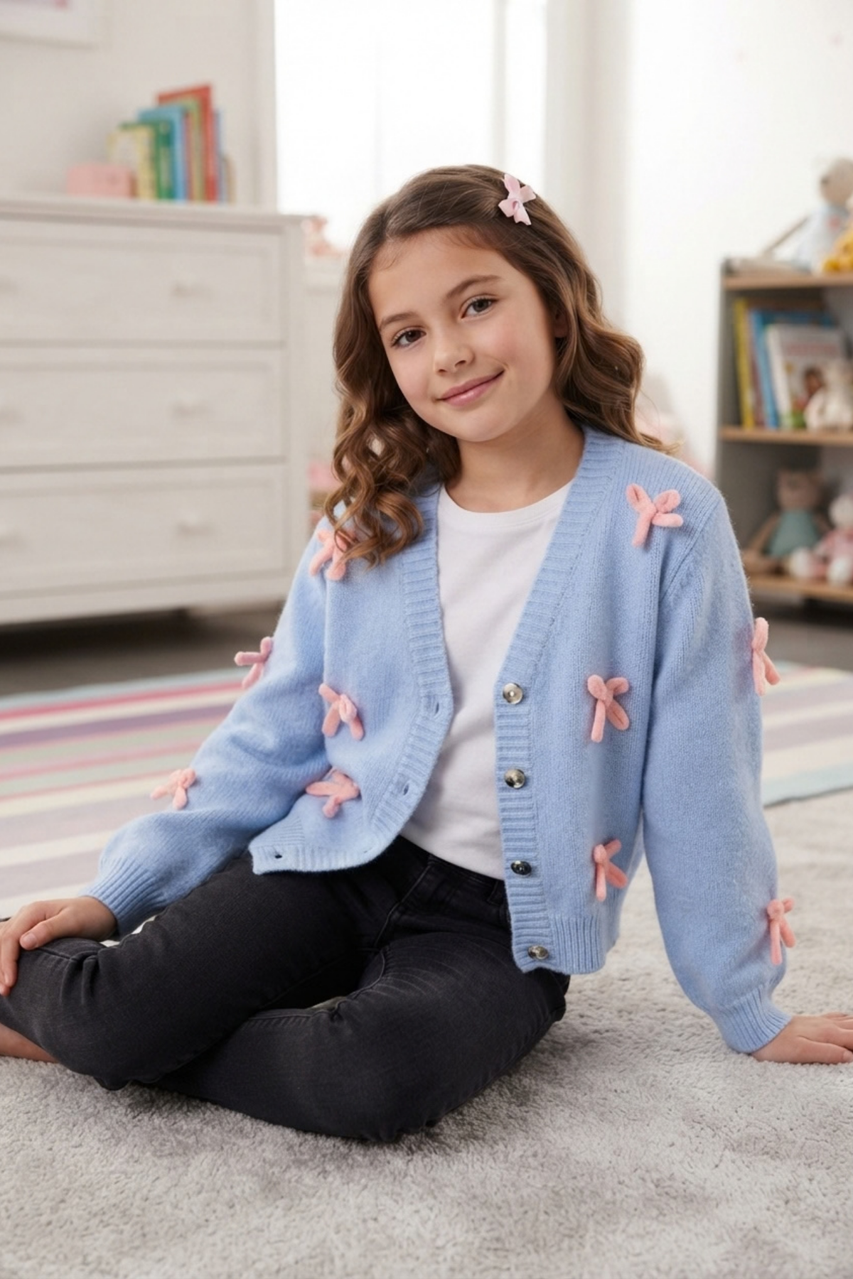 Baby Blue Cardigan Pink Bows
