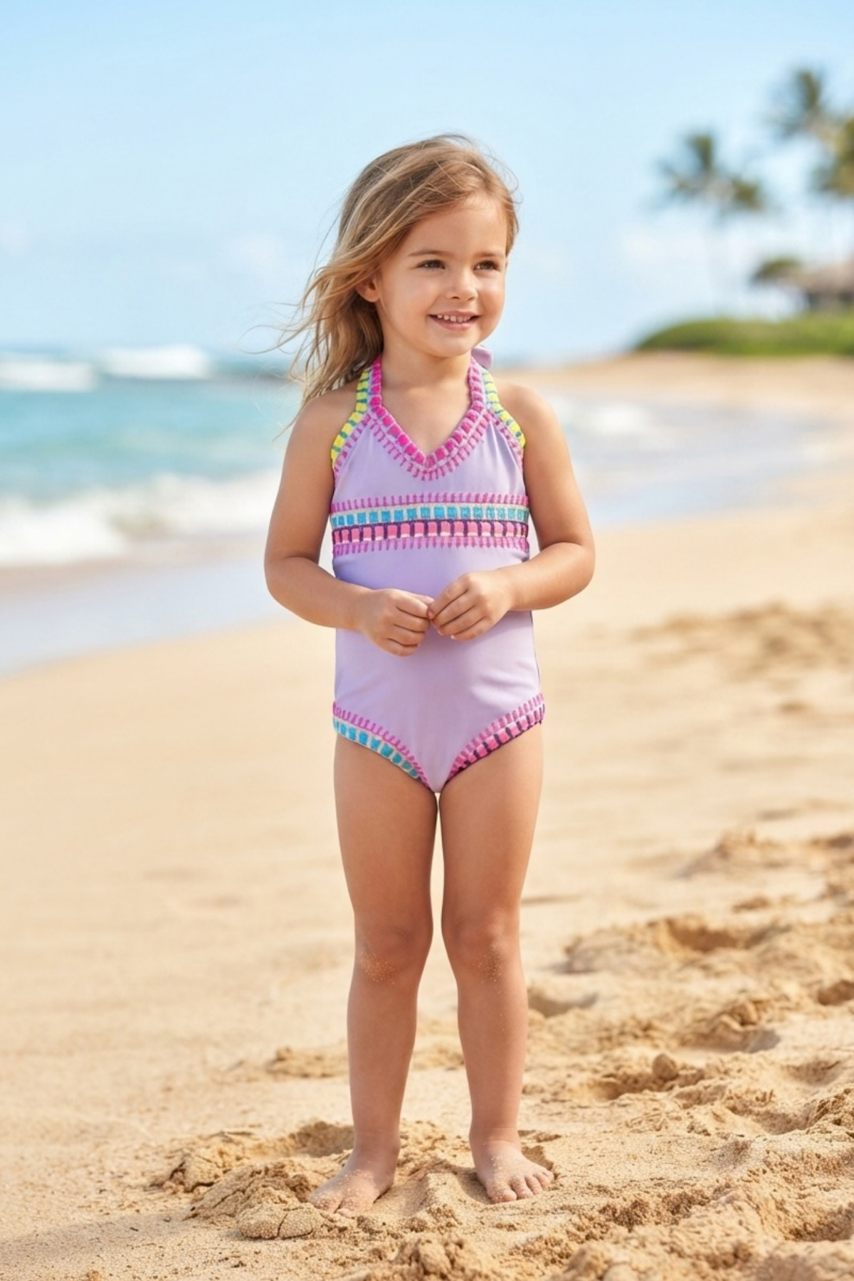 Lila Rainbow Embroidered One Piece