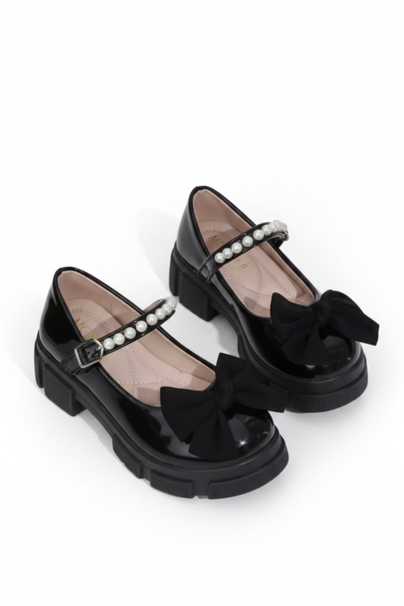 Black Loafers with Bow & Pearls