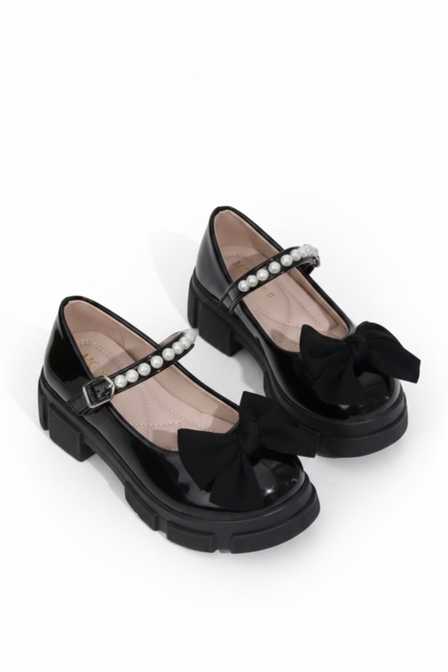 Black Loafers with Bow & Pearls