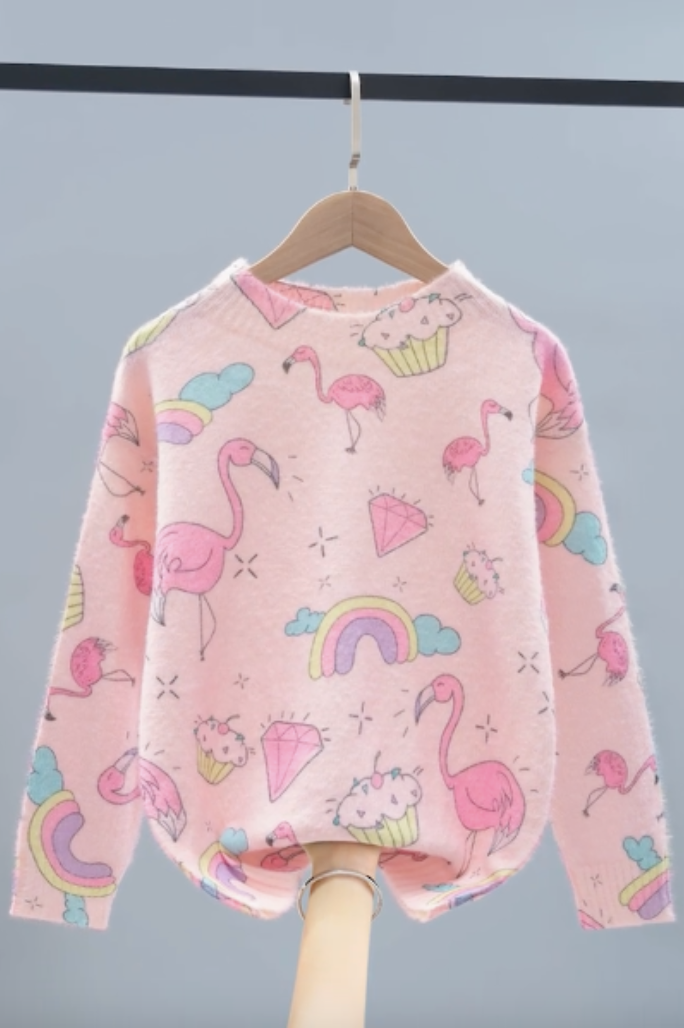 Pink Flamingo & Rainbow Sweater