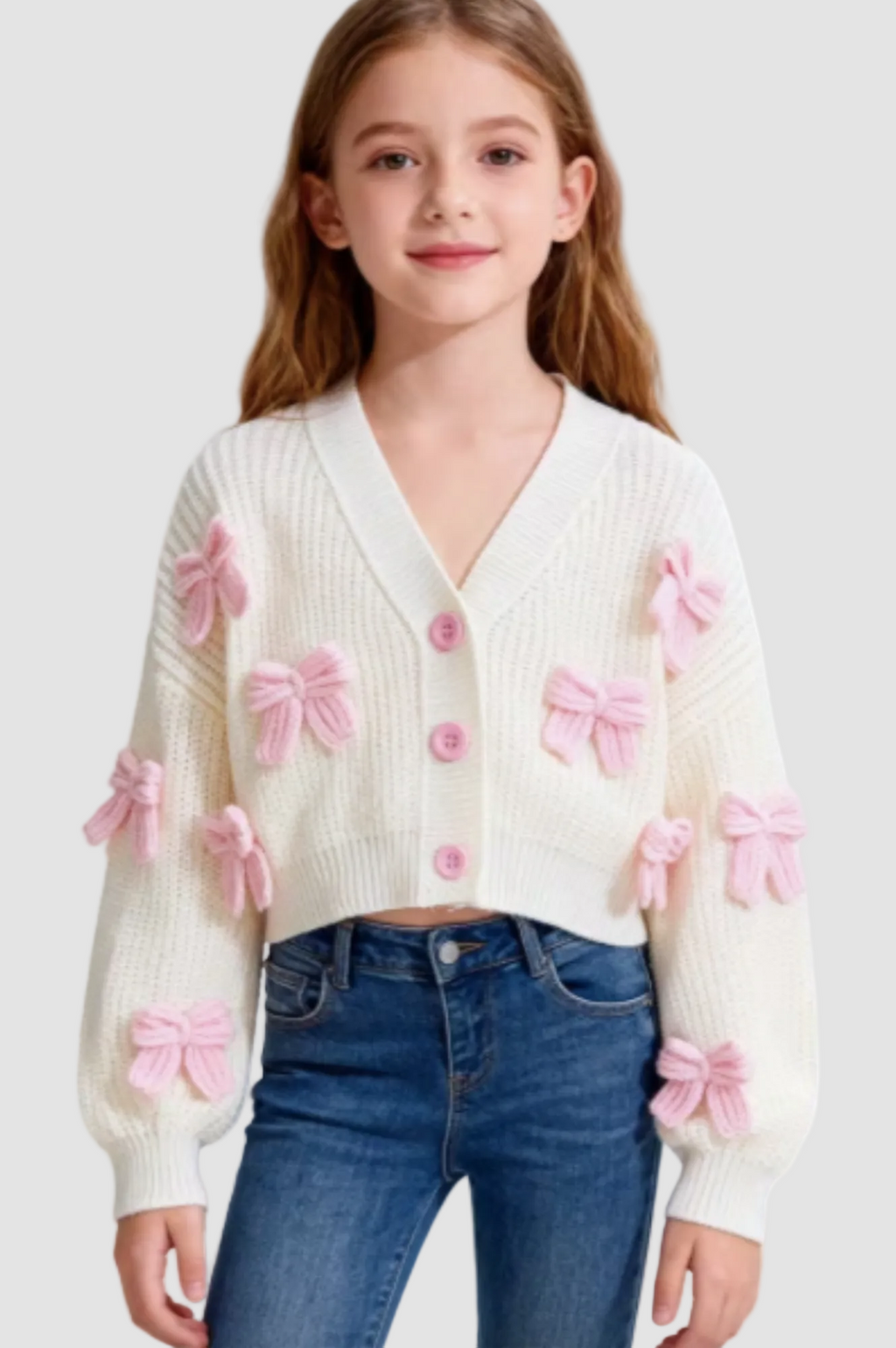 White Cropped Bow Cardigan