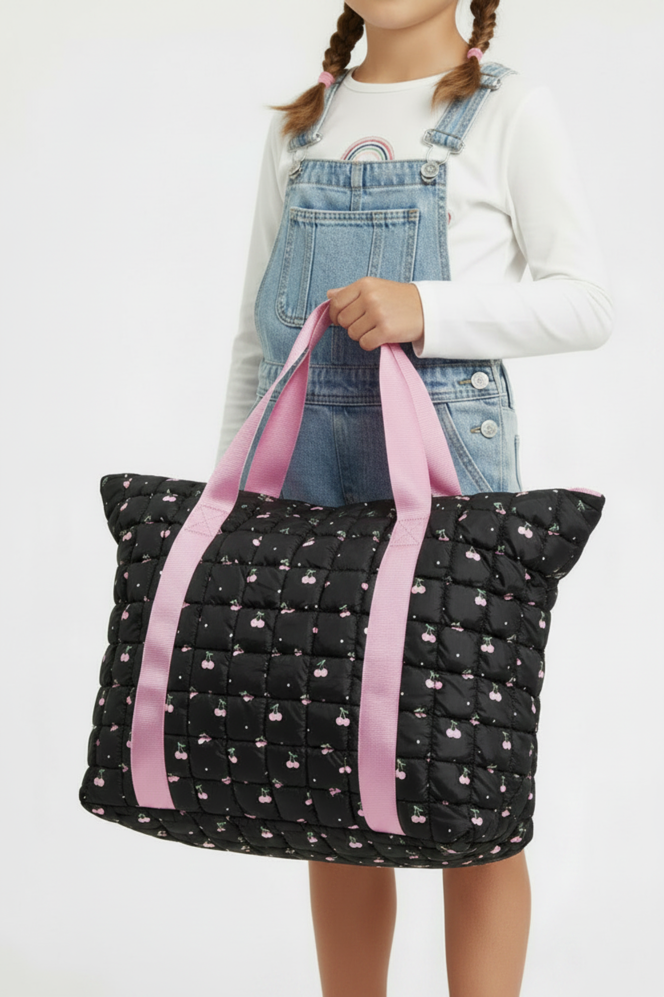 Black Scrunchie Puffer Tote Cherry Pattern