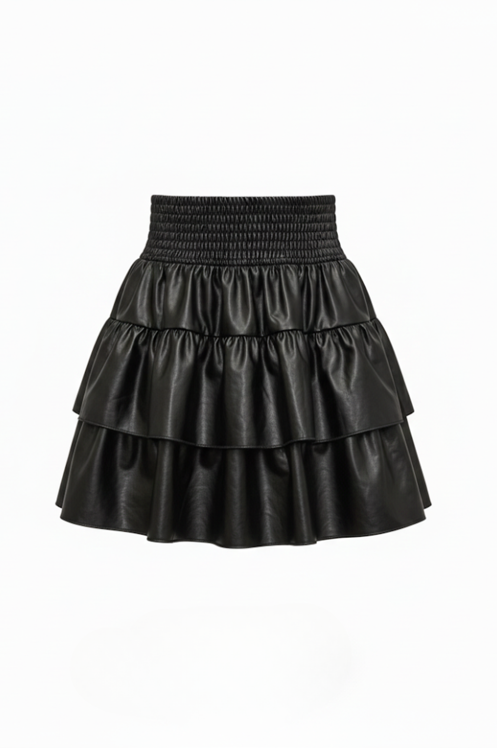 Vegan Leather Tiered Mini Skirt Black
