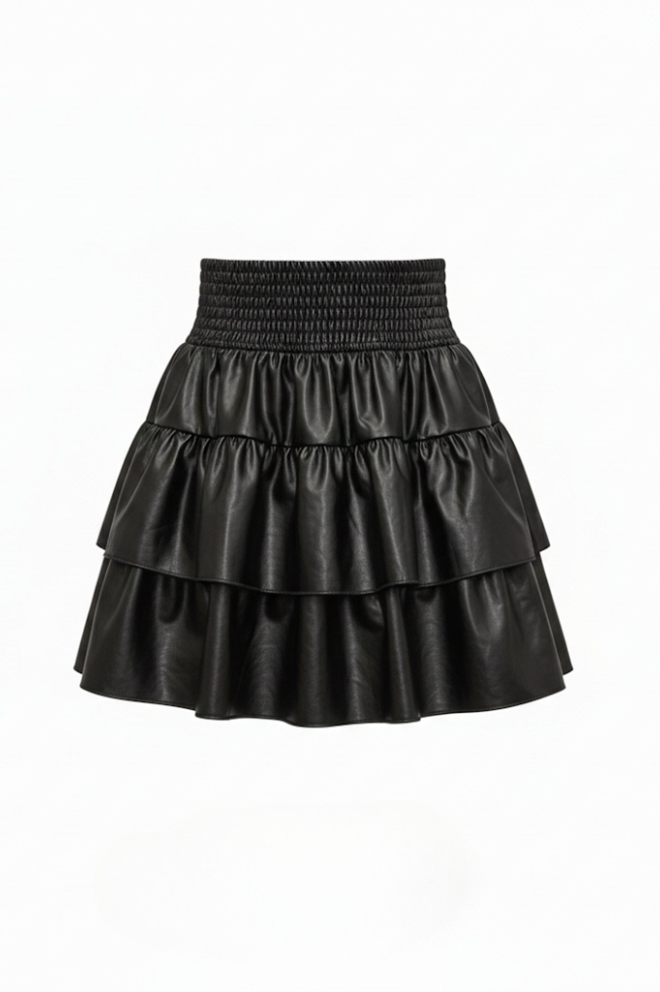 Vegan Leather Tiered Mini Skirt Black