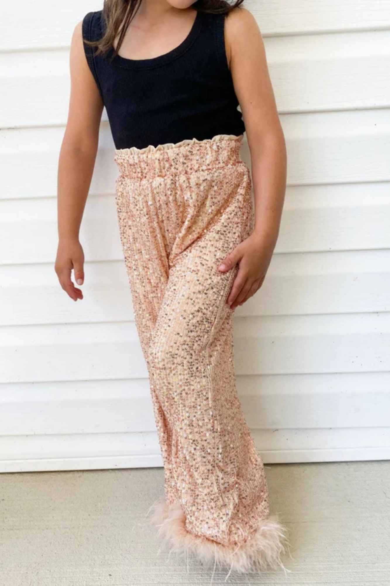 Sequin Wide Leg Feather Pants