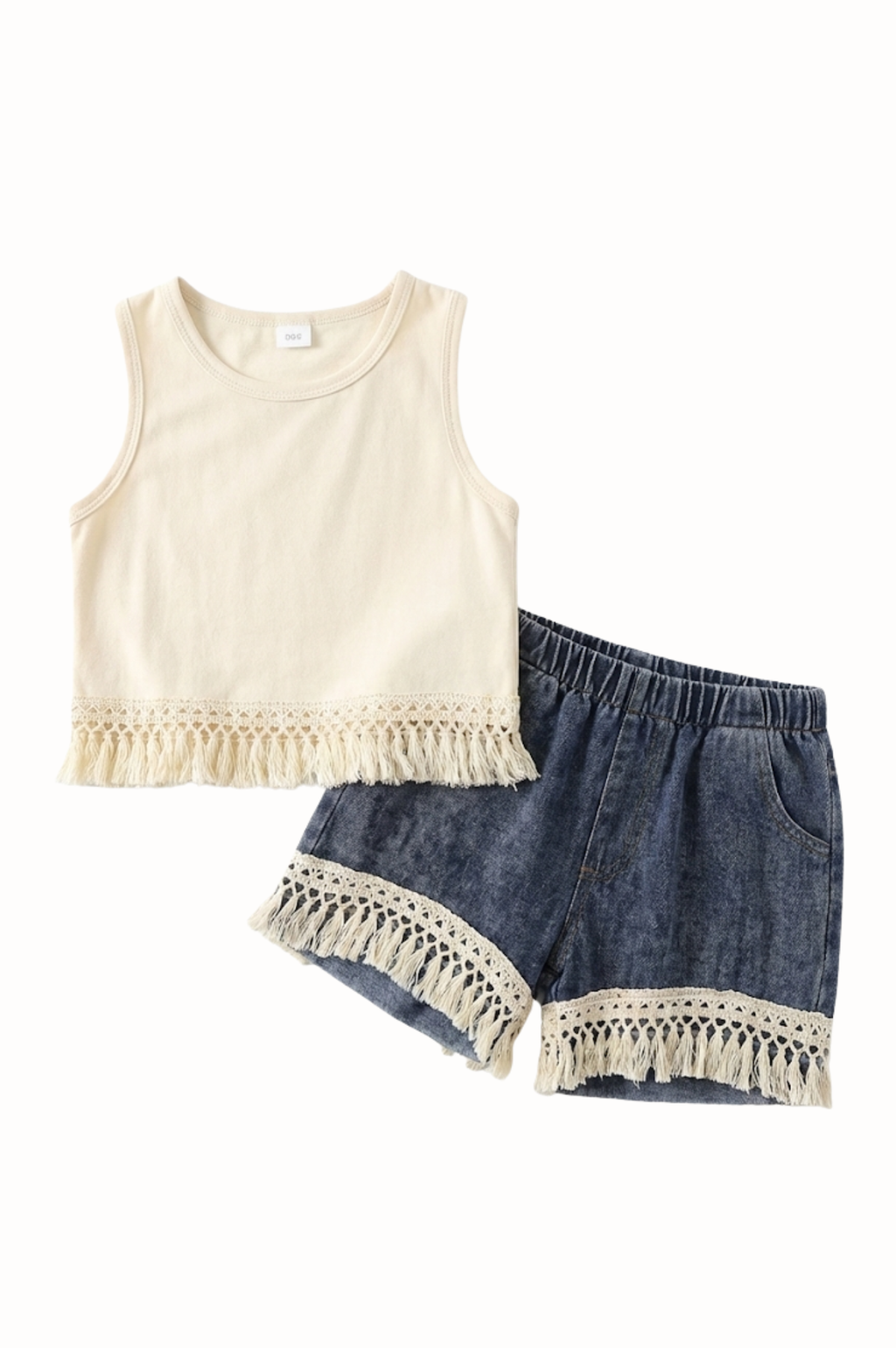 Beige Top & Denim Shorts Set