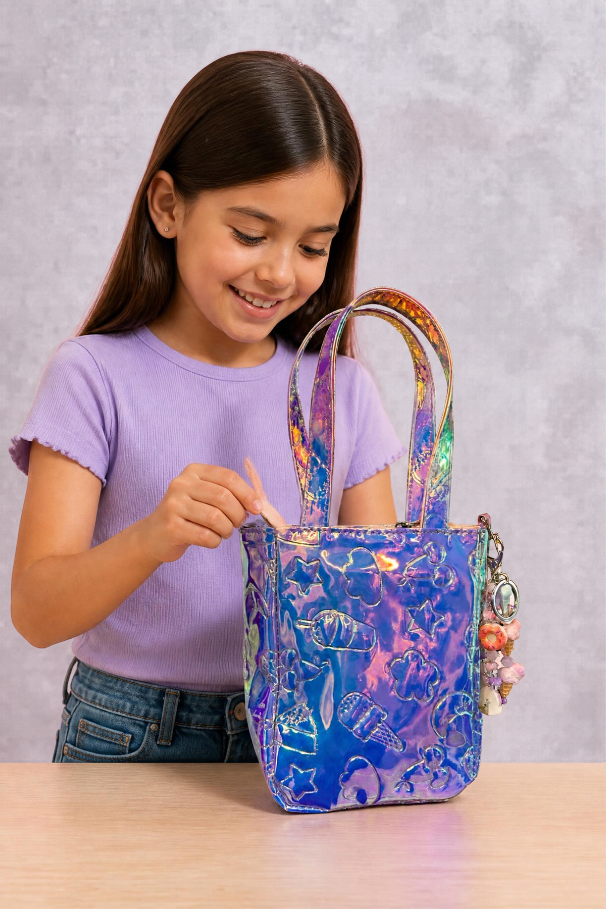 Purple Iridescent Charm Top Handle Bag