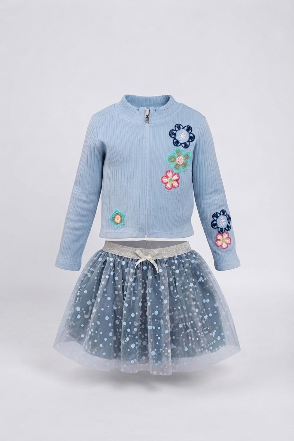 Blue Flowers Crochet Skirt Set