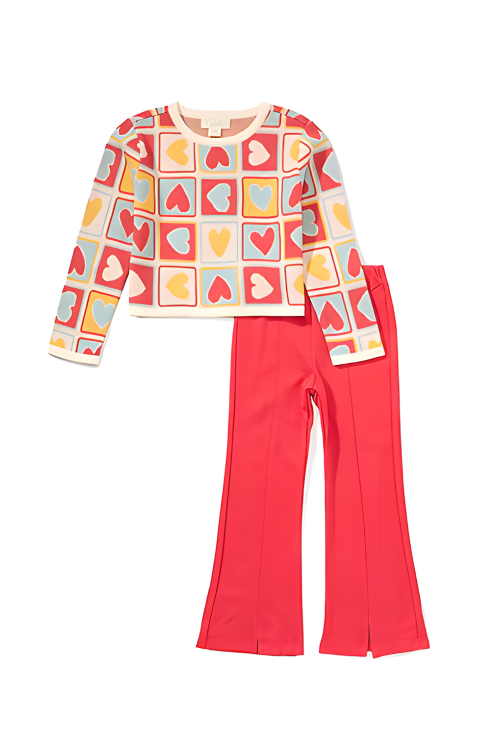 Multicolor Heart Grid Pant Set