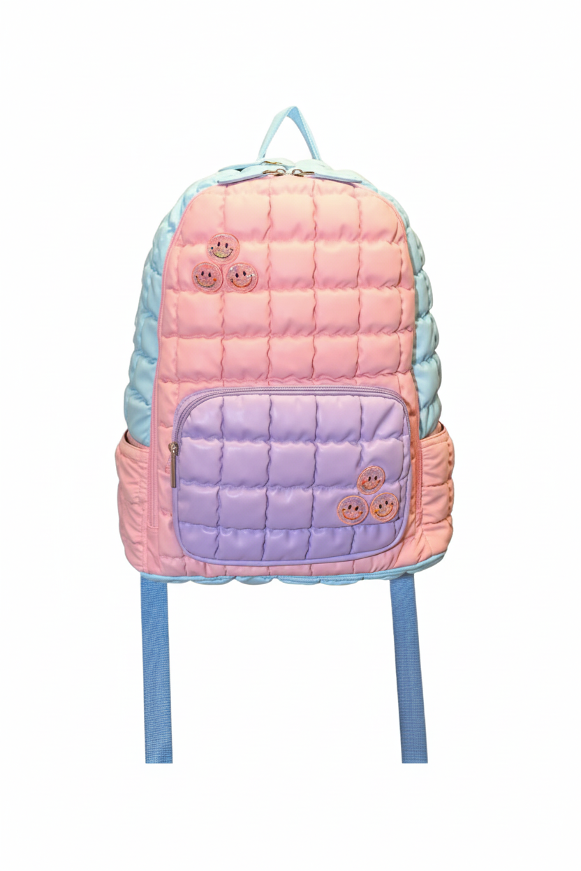 Smiley Confetti Charm Puffy Quilted Mini Backpack