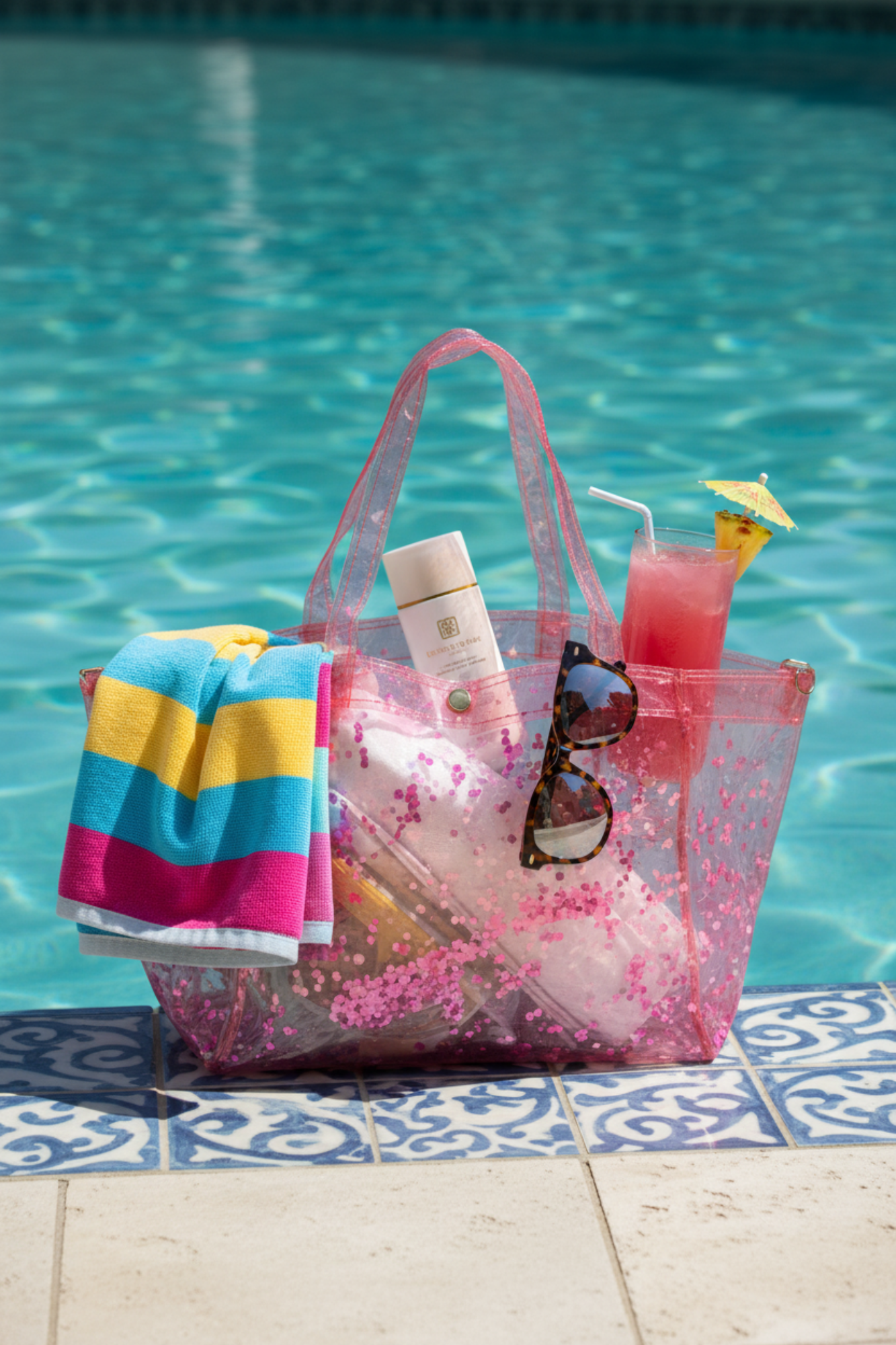 Clear Confetti Beach Bag