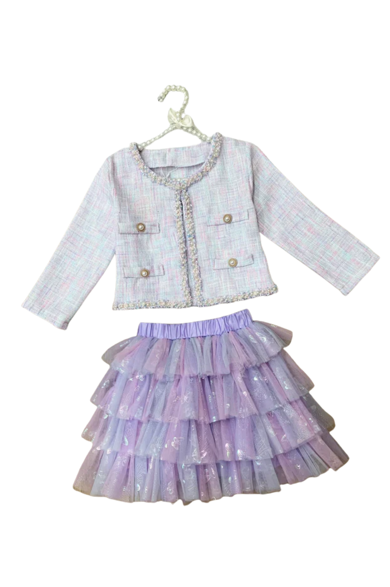 Twirl In Lilacs Tweed Blazer & Tutu Skirt Set
