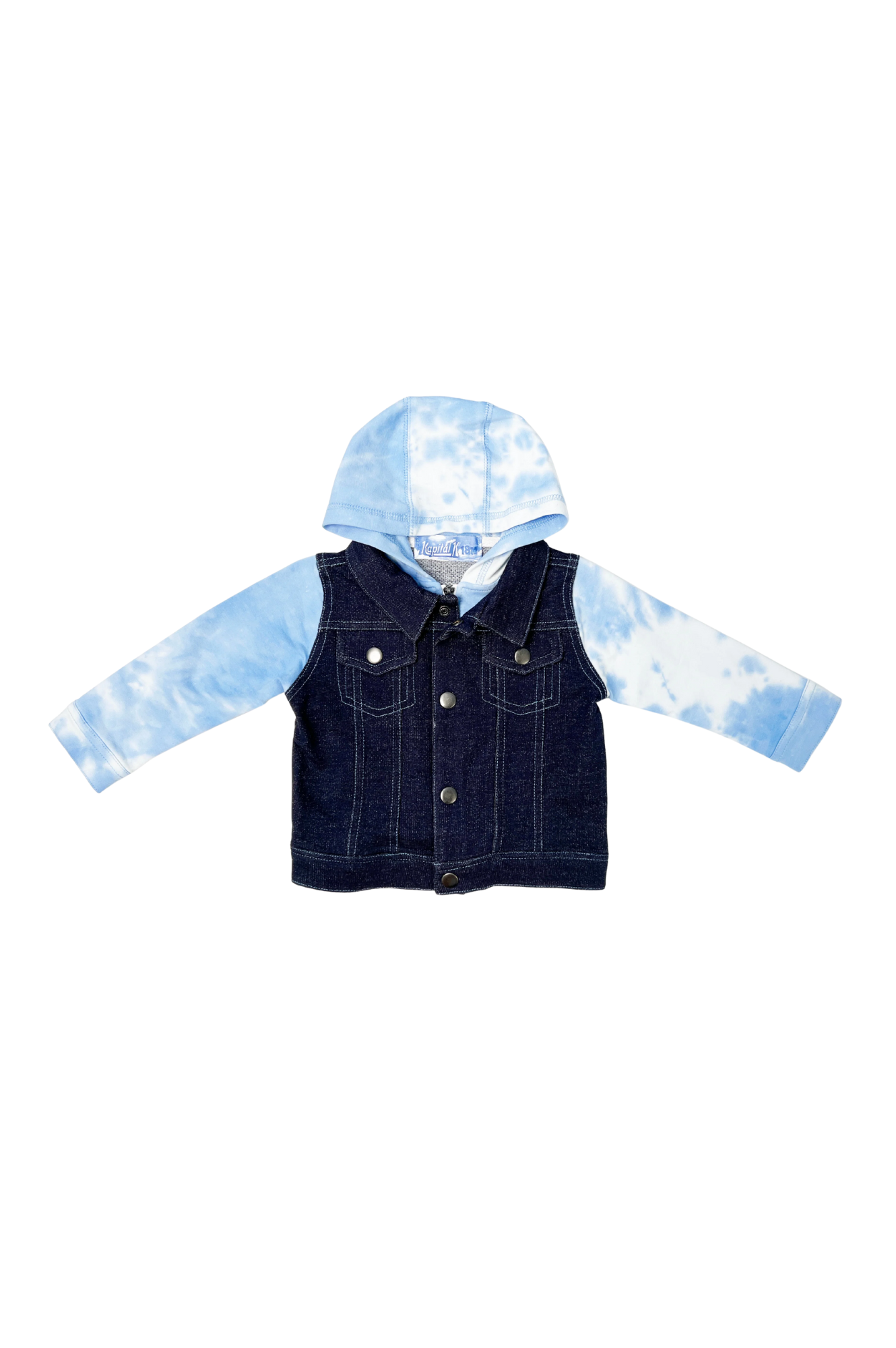 Knit Denim Hooded Jean Jacket with Contrast Sleeves