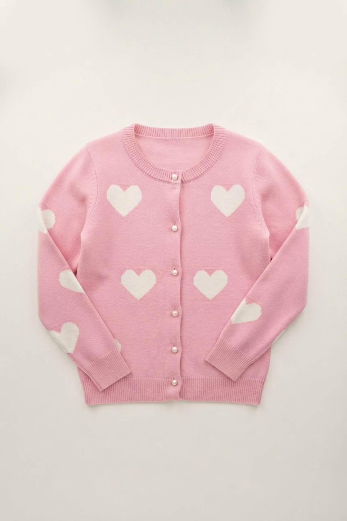 Pink Cardigan White Hearts