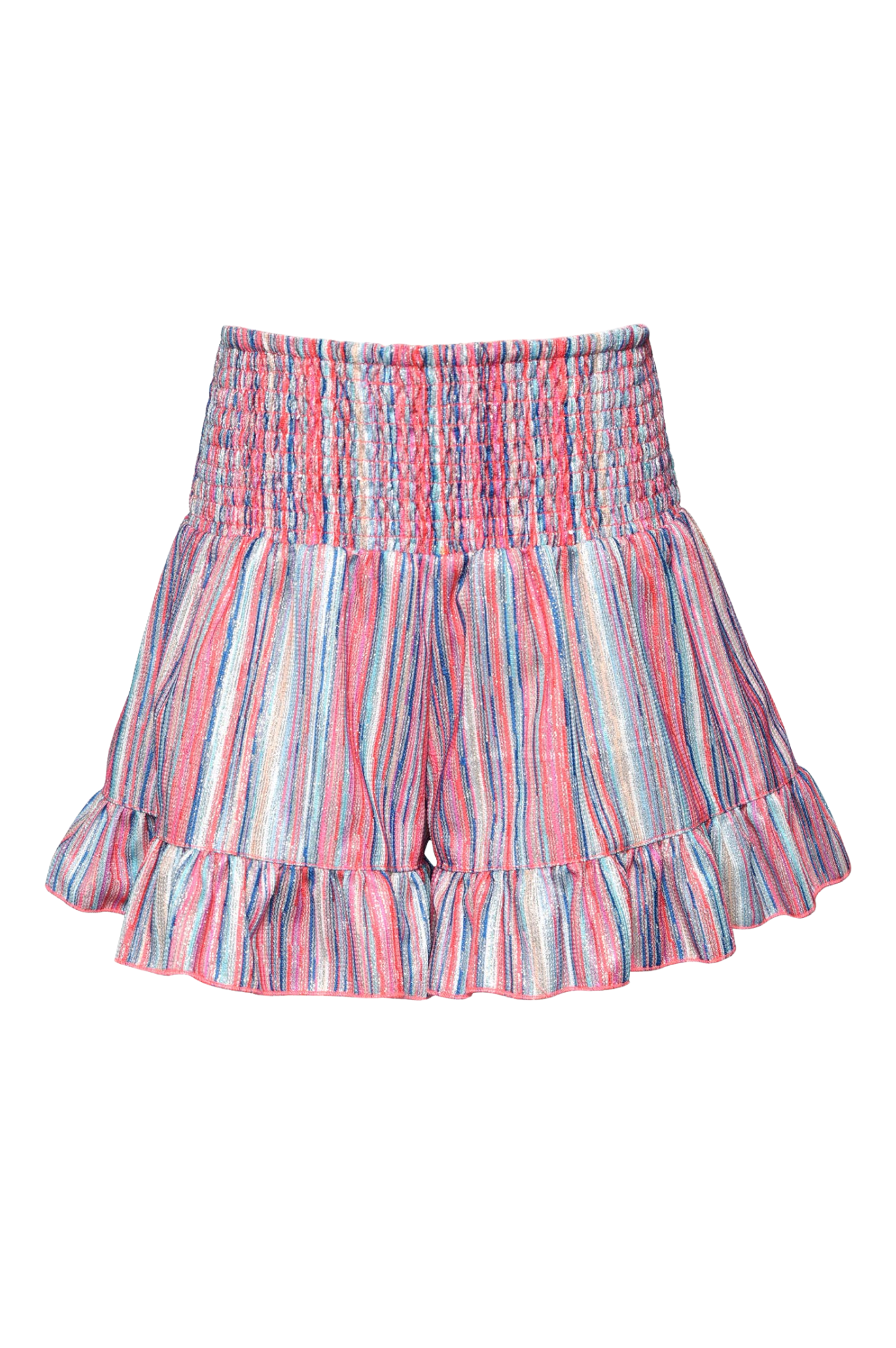 Glitter Stripe Shorts w/ Smocked Yoke Coral