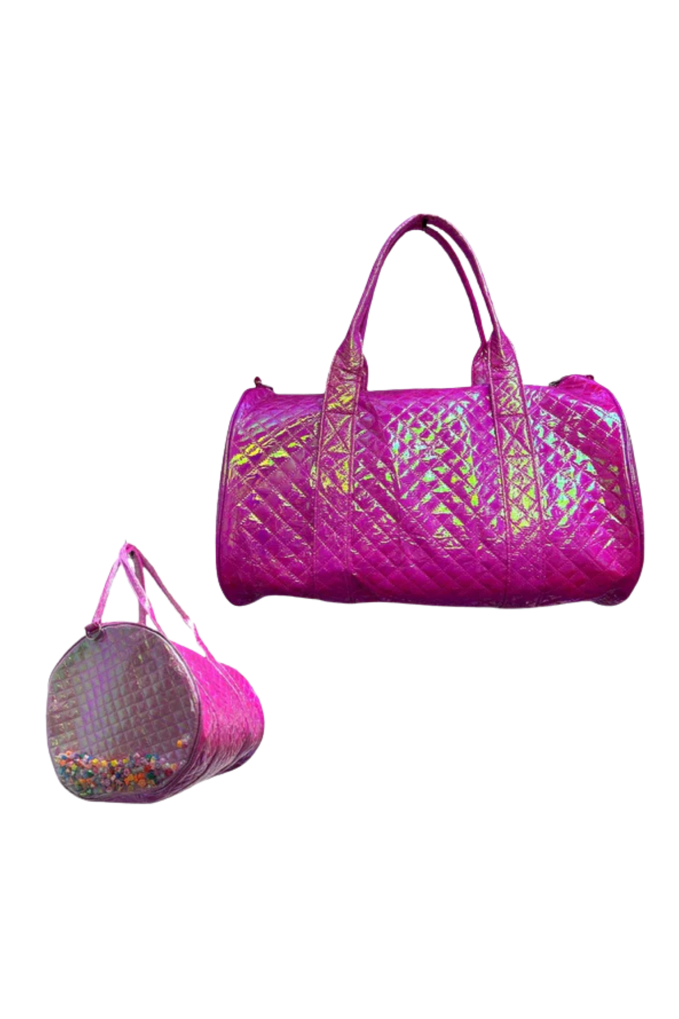 Iridescent Pink Duffle Bag w/ Charms