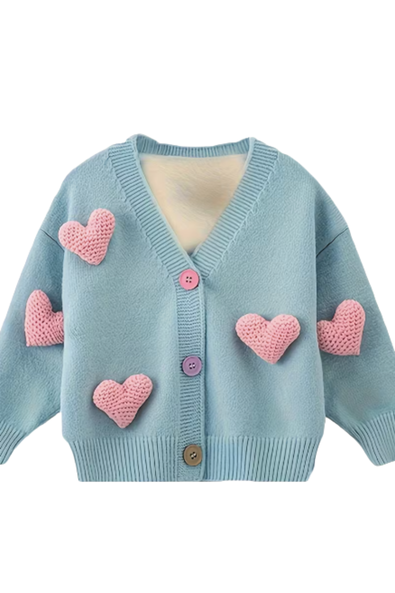 Blue Cardigan with Pink Hearts