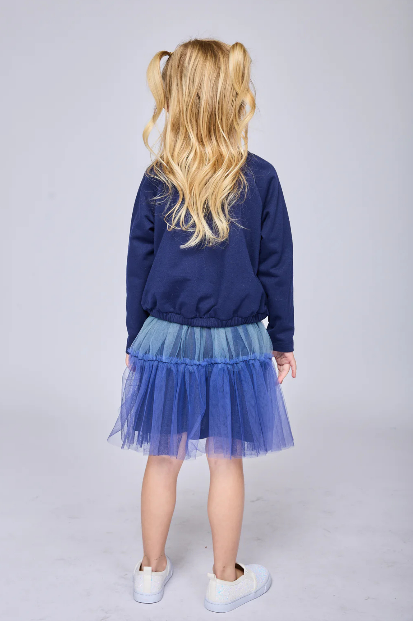Navy Dress w/ Heart Trim & Ombre Tutu Mesh