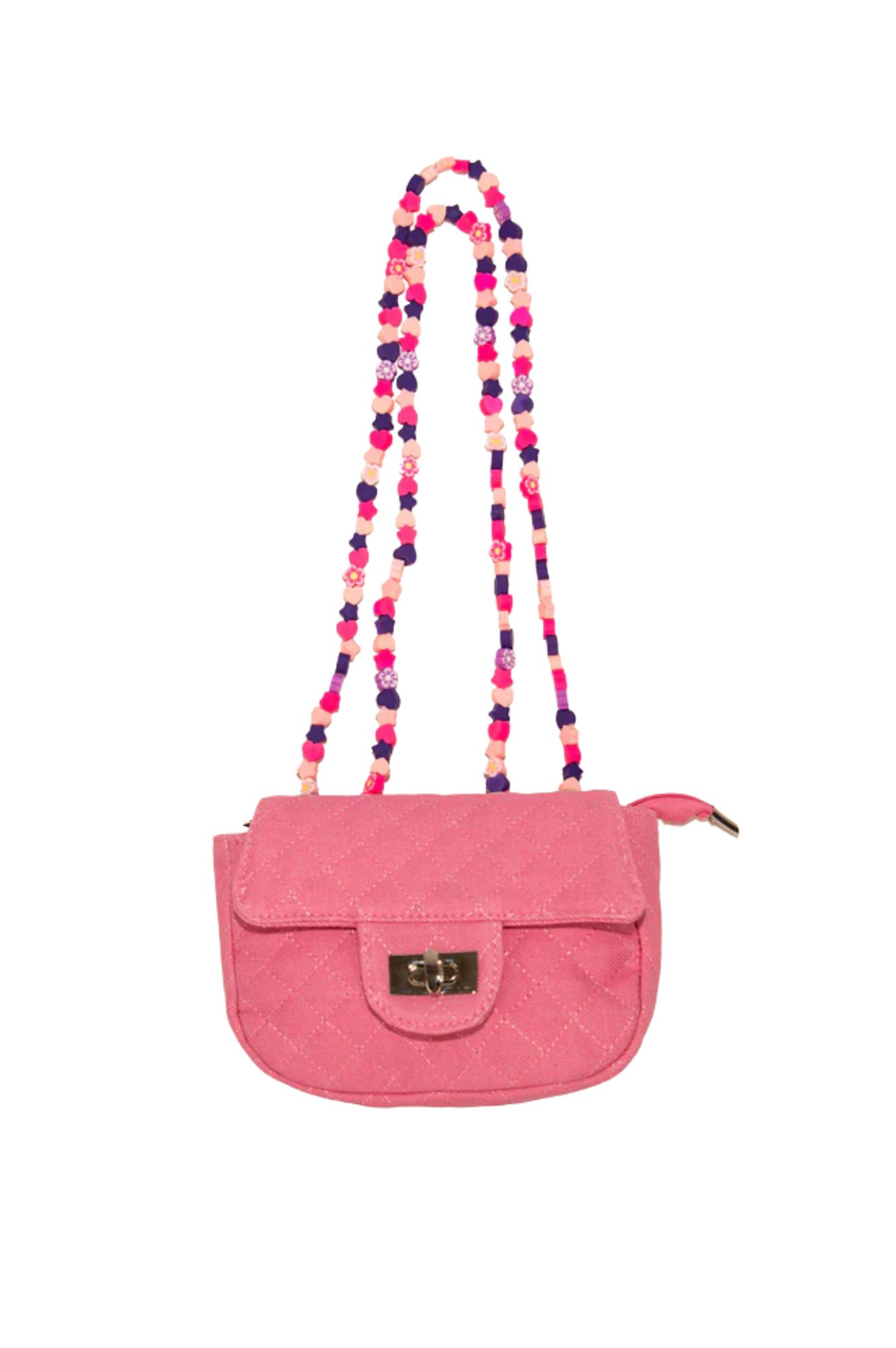 Pink Denim Charm Handle Bag