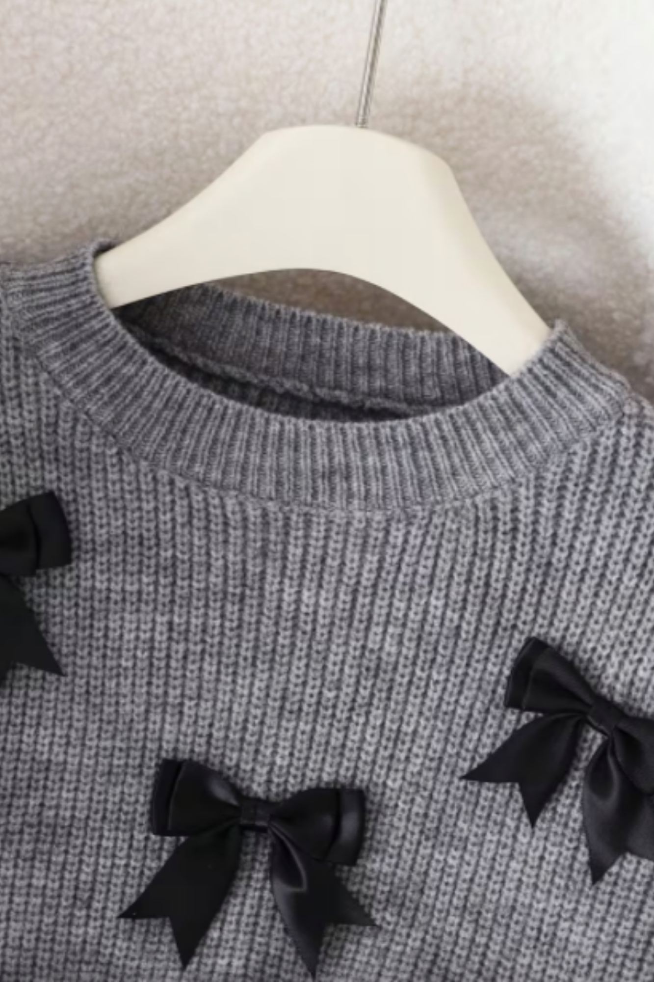 Grey Pullover with Black Bows