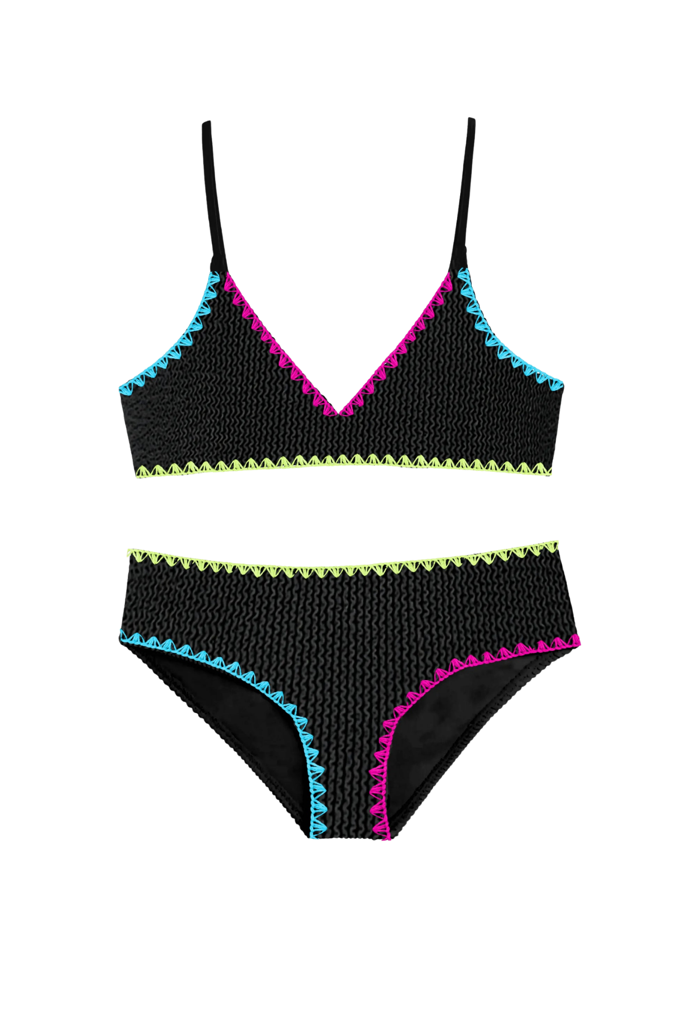Fleur Crinkle Black Swimsuit with Embroidered Trim
