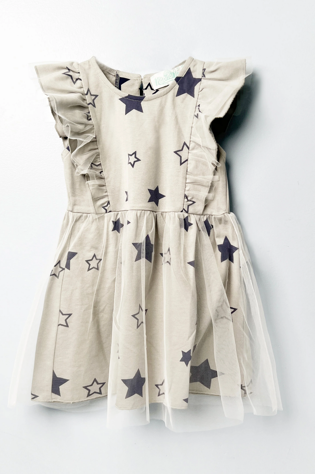 Star Printed Ruffle Dress Grey