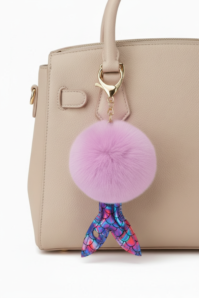 Mermaid Furry Pom-Pom Clip Purple