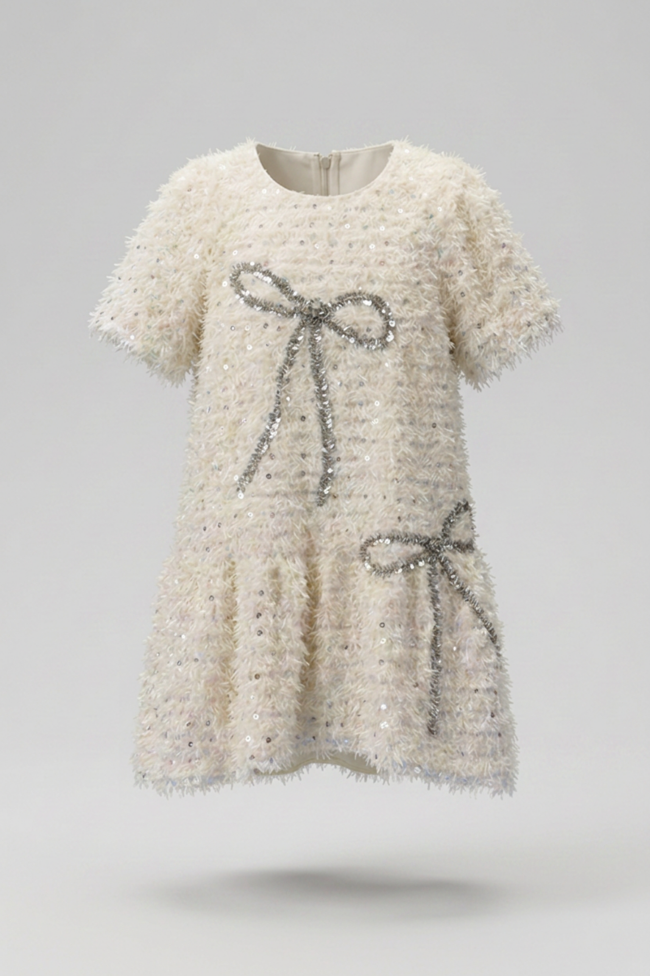 Ivory Tiered Dress w/ Sequin Bow Detail