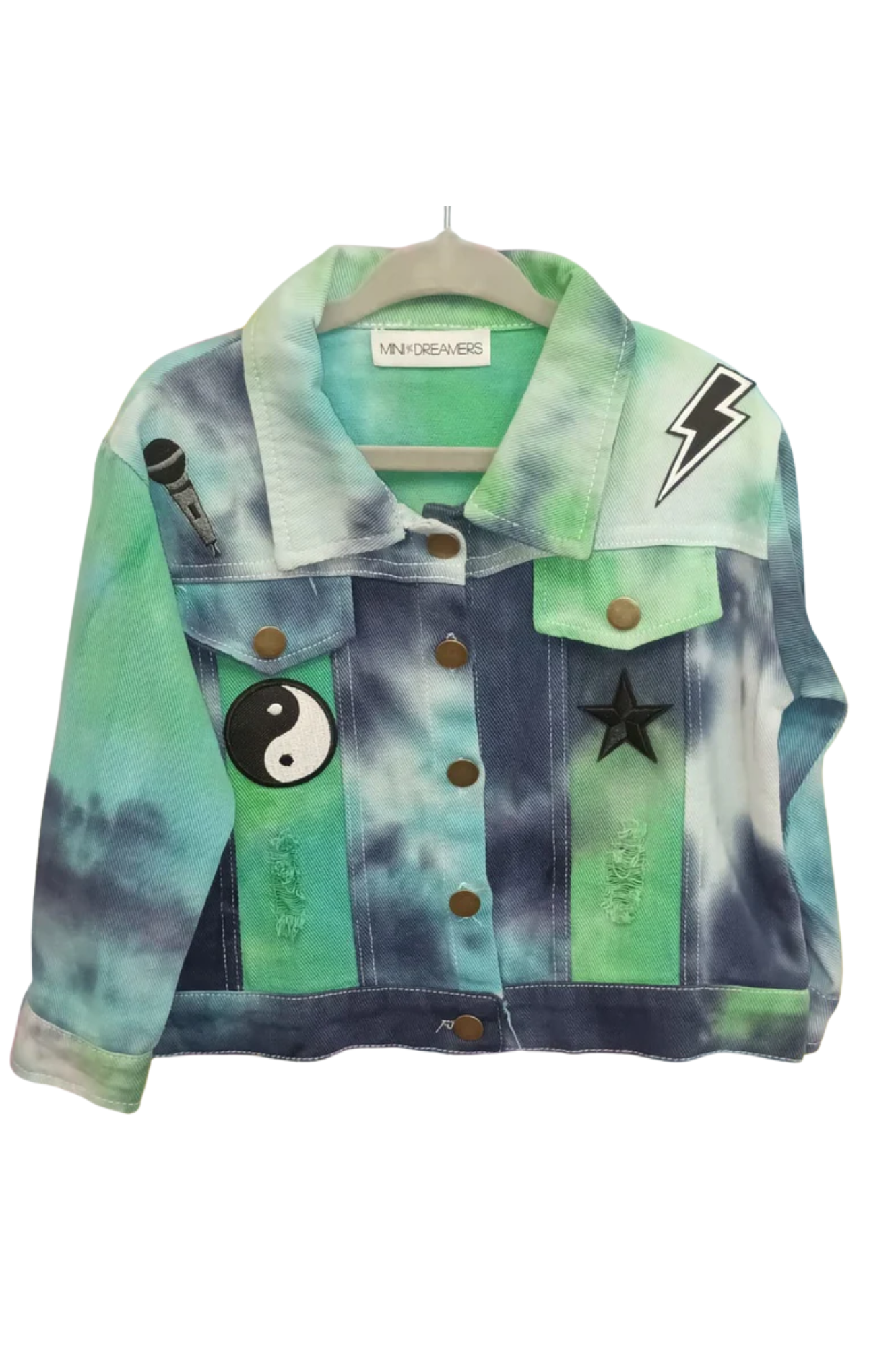 Tie Dye Denim Jacket with Patches