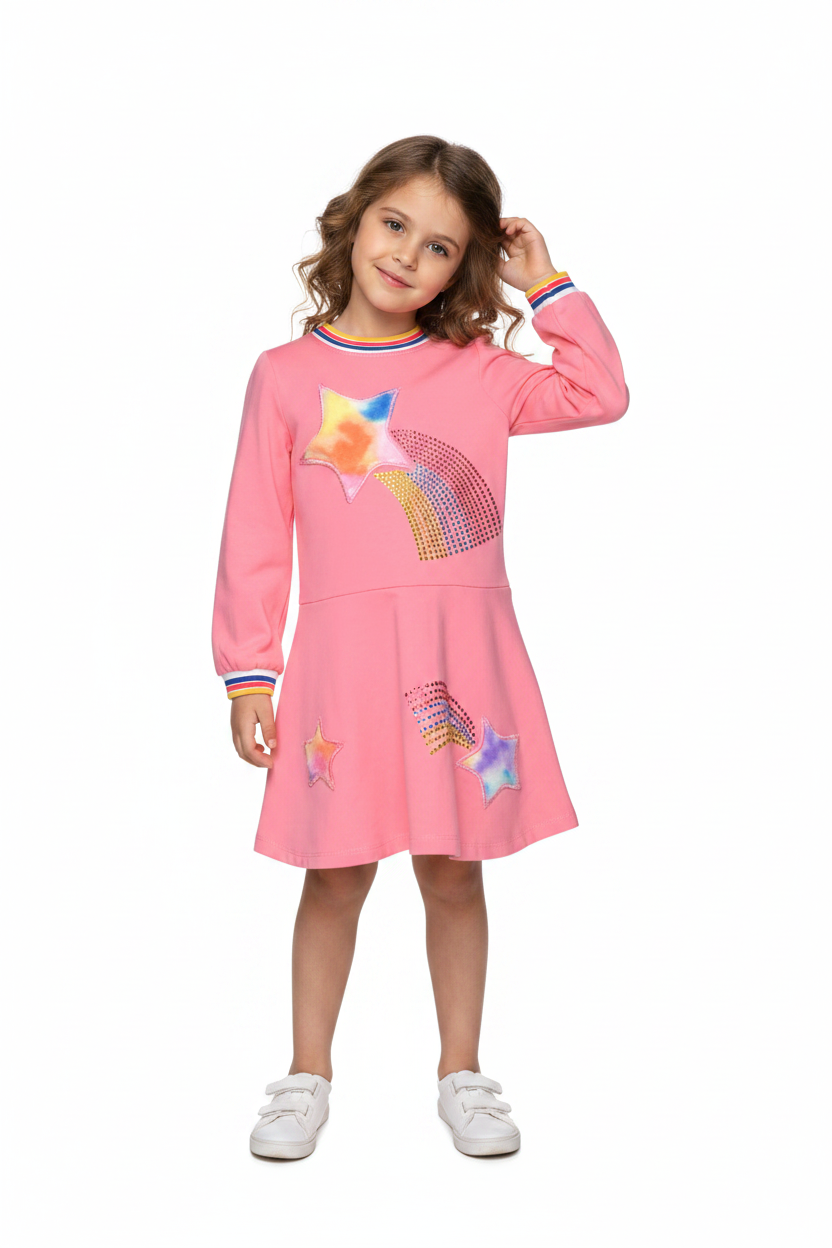 Dress w/ Faux fur Star Trim & Rainbow Rhinestone