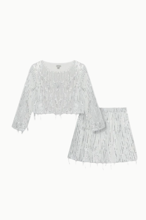 All-over Fringed Sequin Silver Set