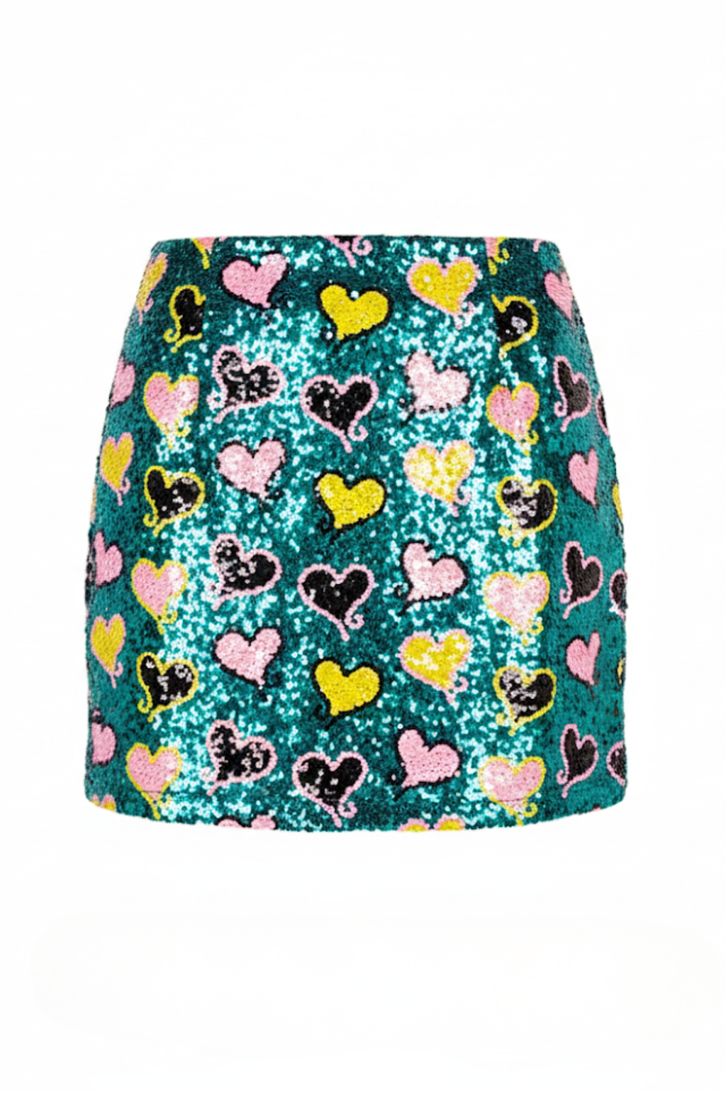 Multicolor Heart Print Sequin Mini Skirt