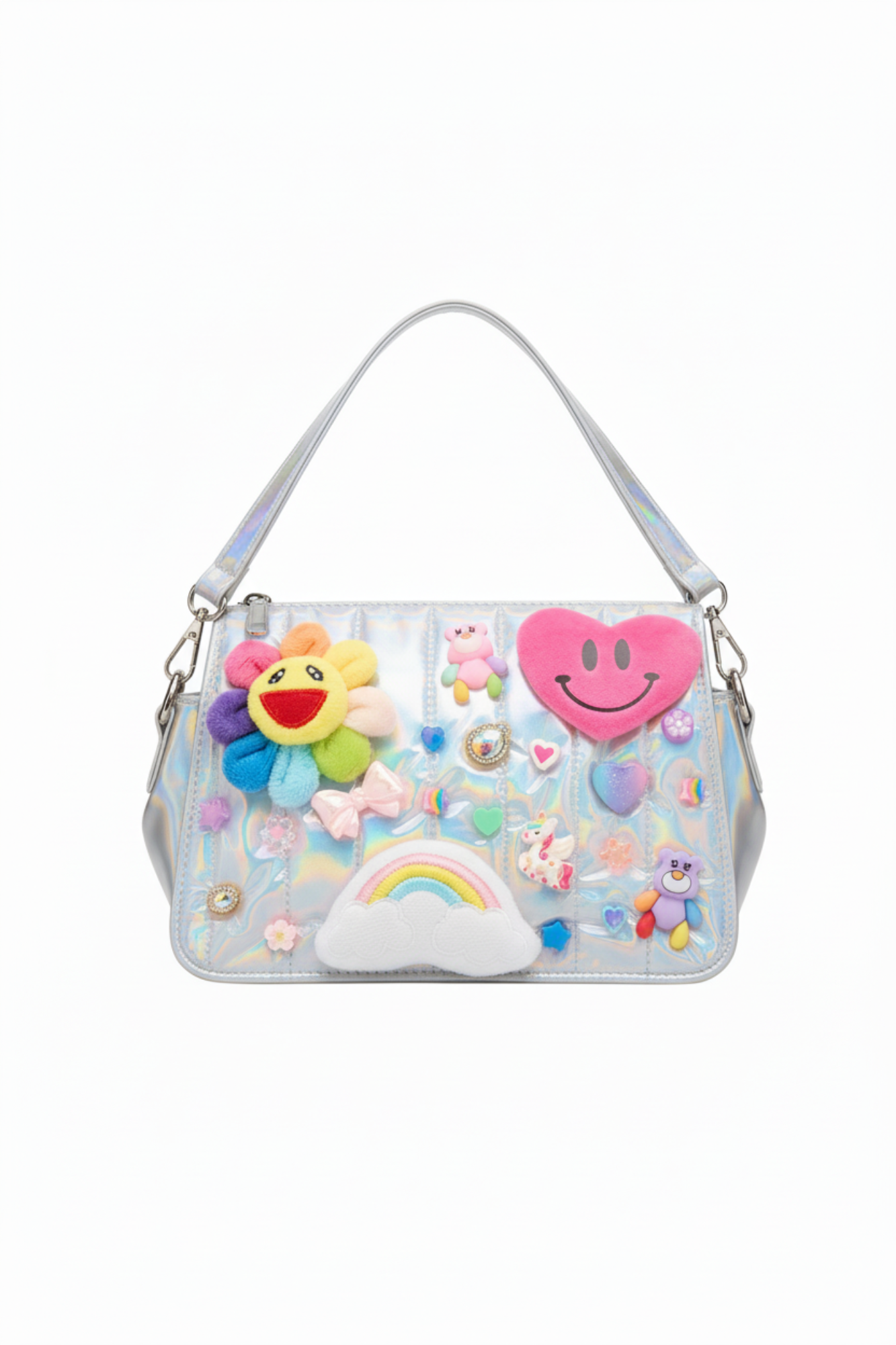 Charm Quilted Crossbody Bag Silver