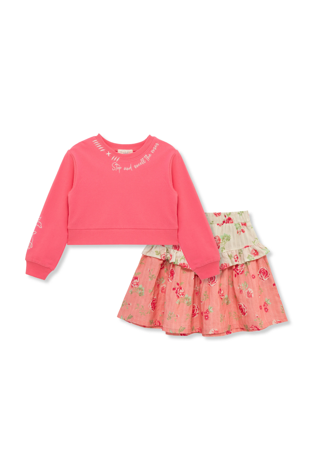 Rose Coral Print Skirt Set