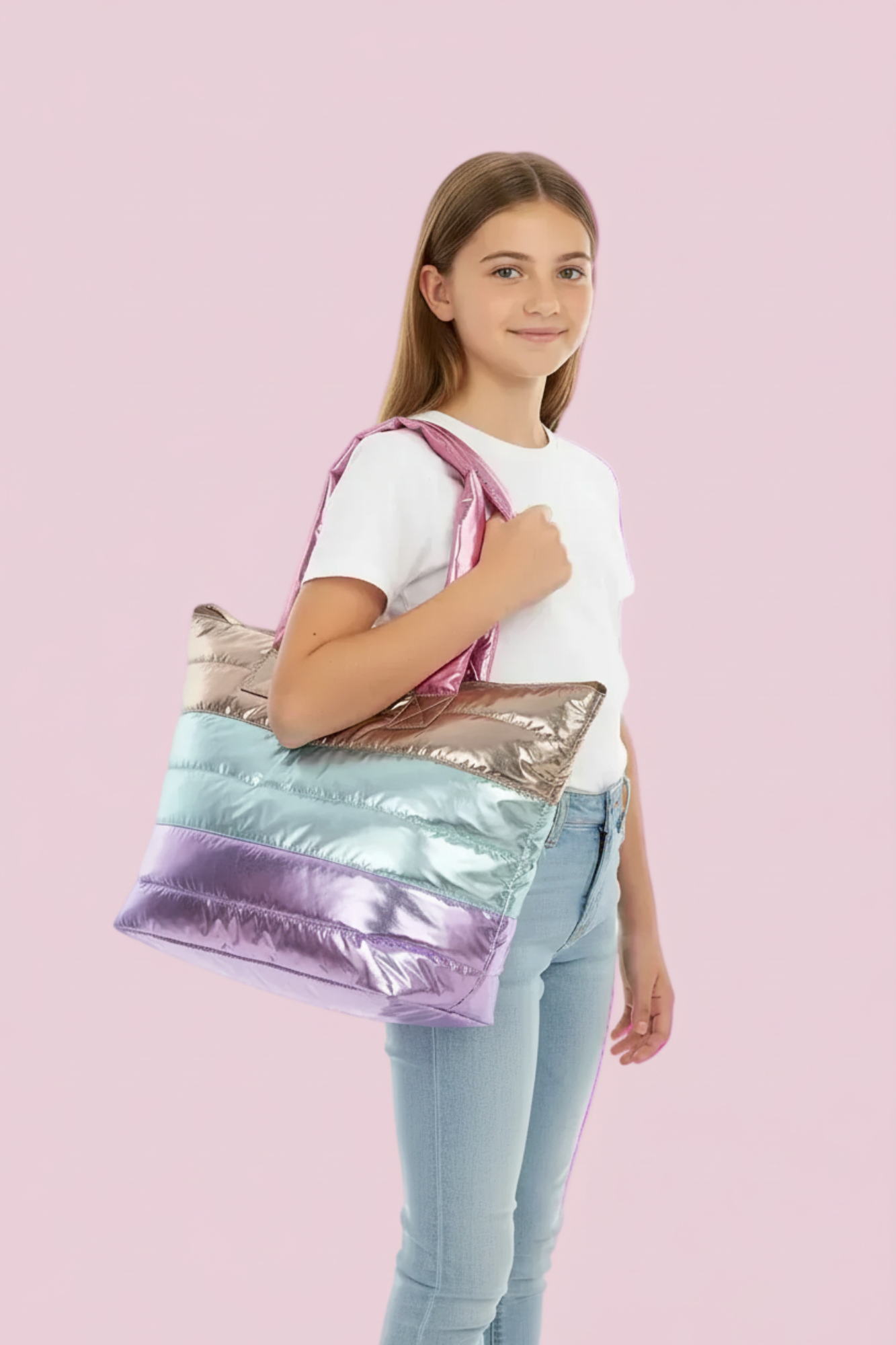 Icy Color Block Puffer Overnight Bag