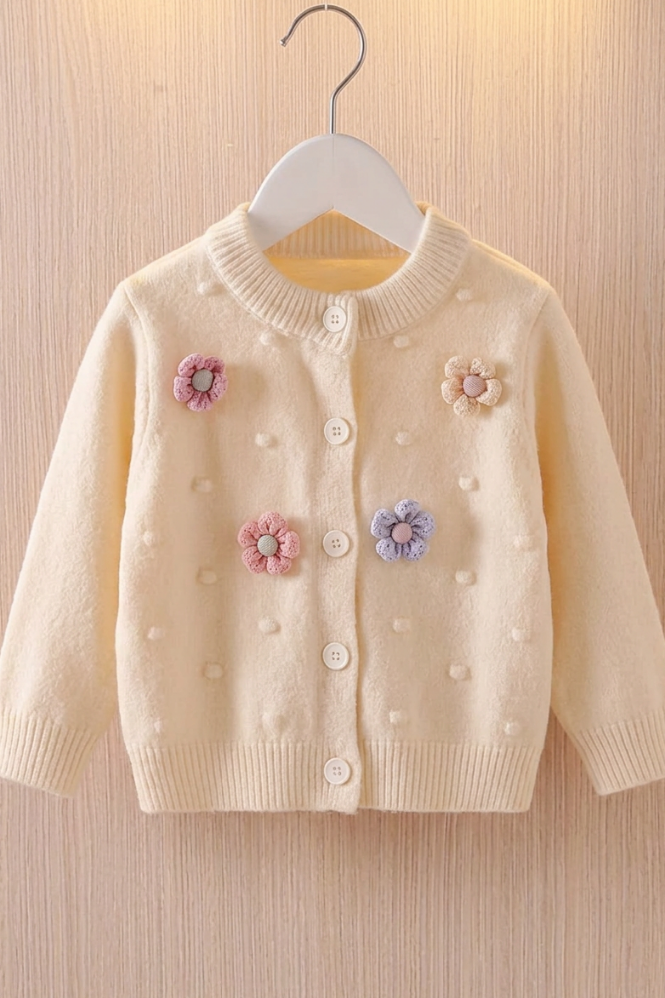 Beige Cardigan with Flowers & Dots