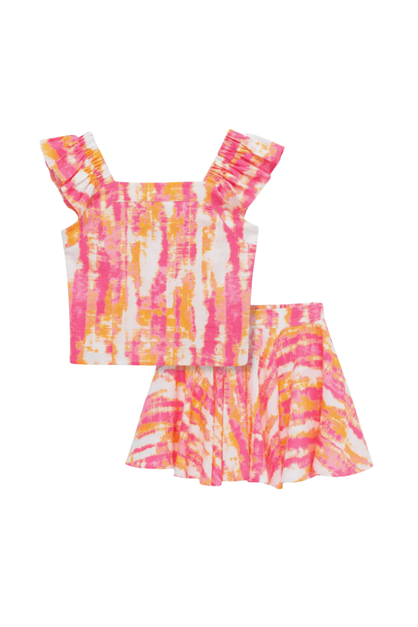 Orange & Pink Smocked Skirt Set