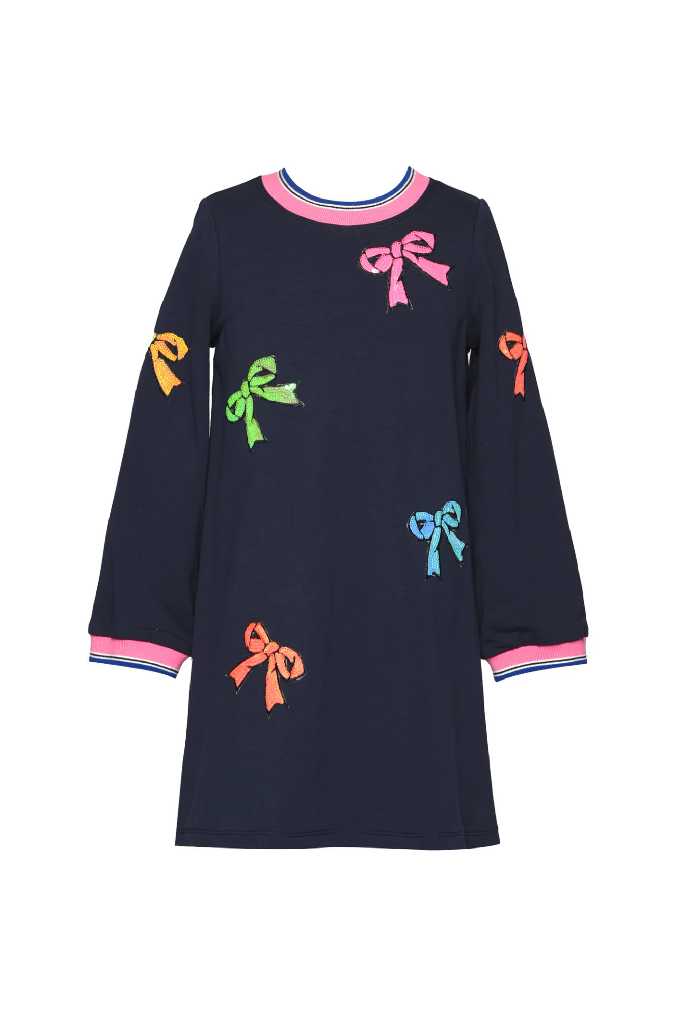 Navy Blue Dress with Sequin Bows
