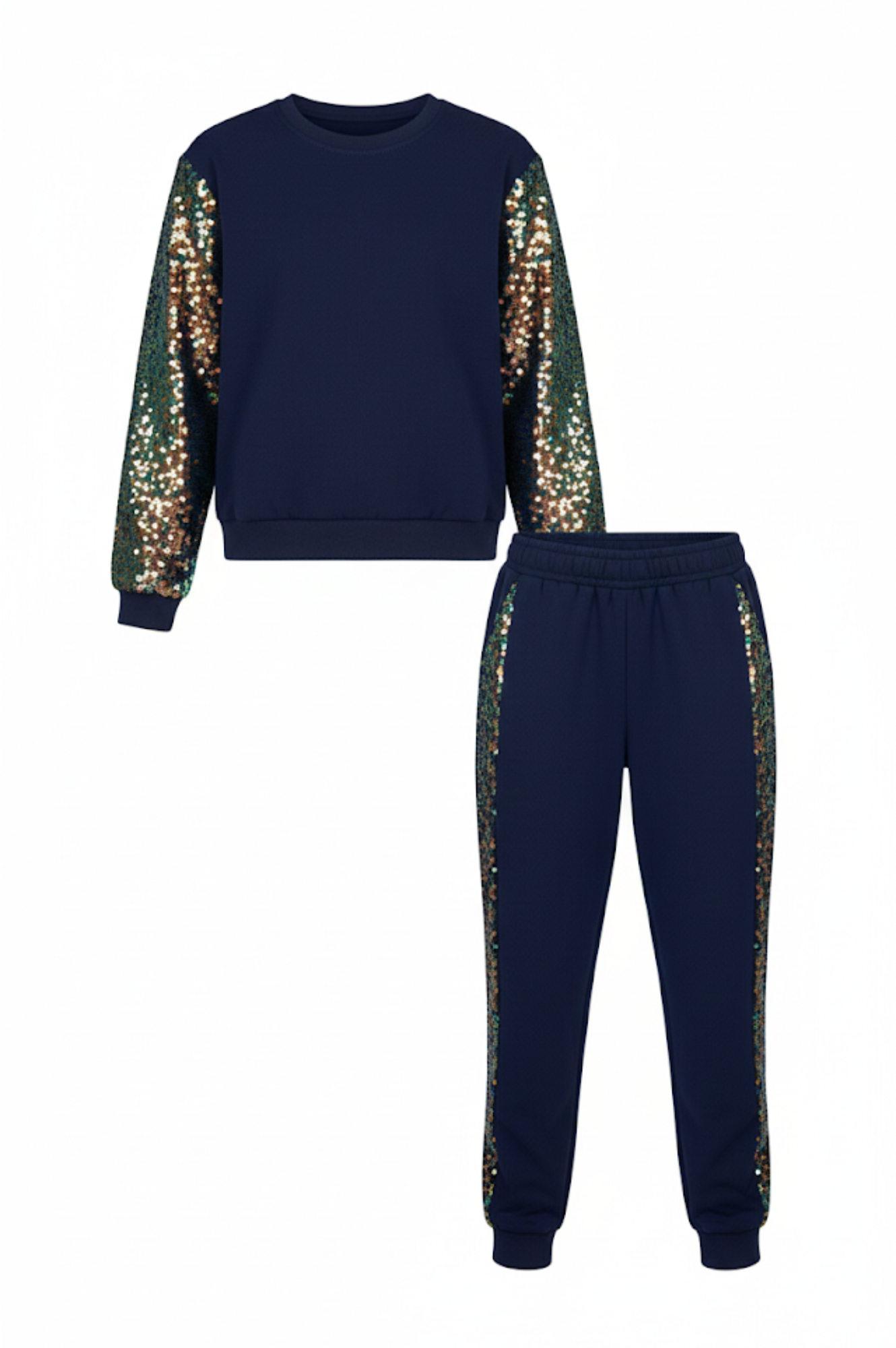 Flip Sequin Sleeves Sweatshirt Navy