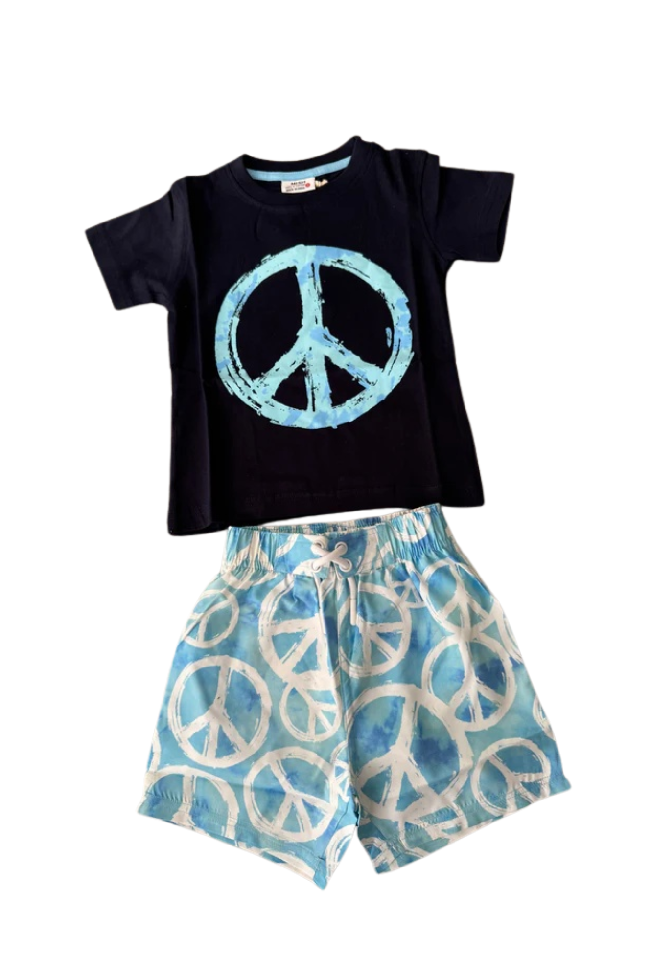 Shorts baby blue with white peace print