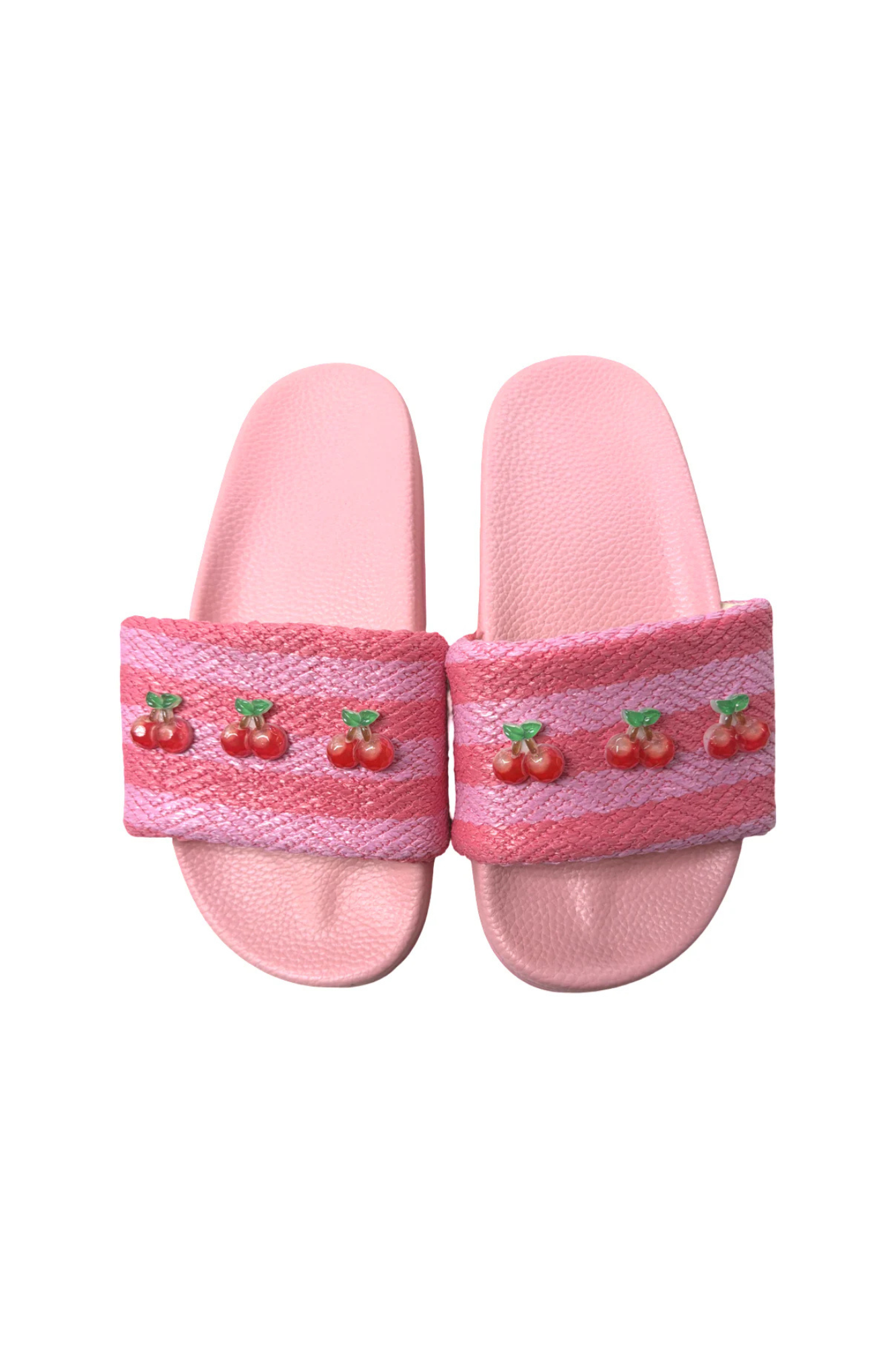 Raffia Stripe Cherry Charm Slides