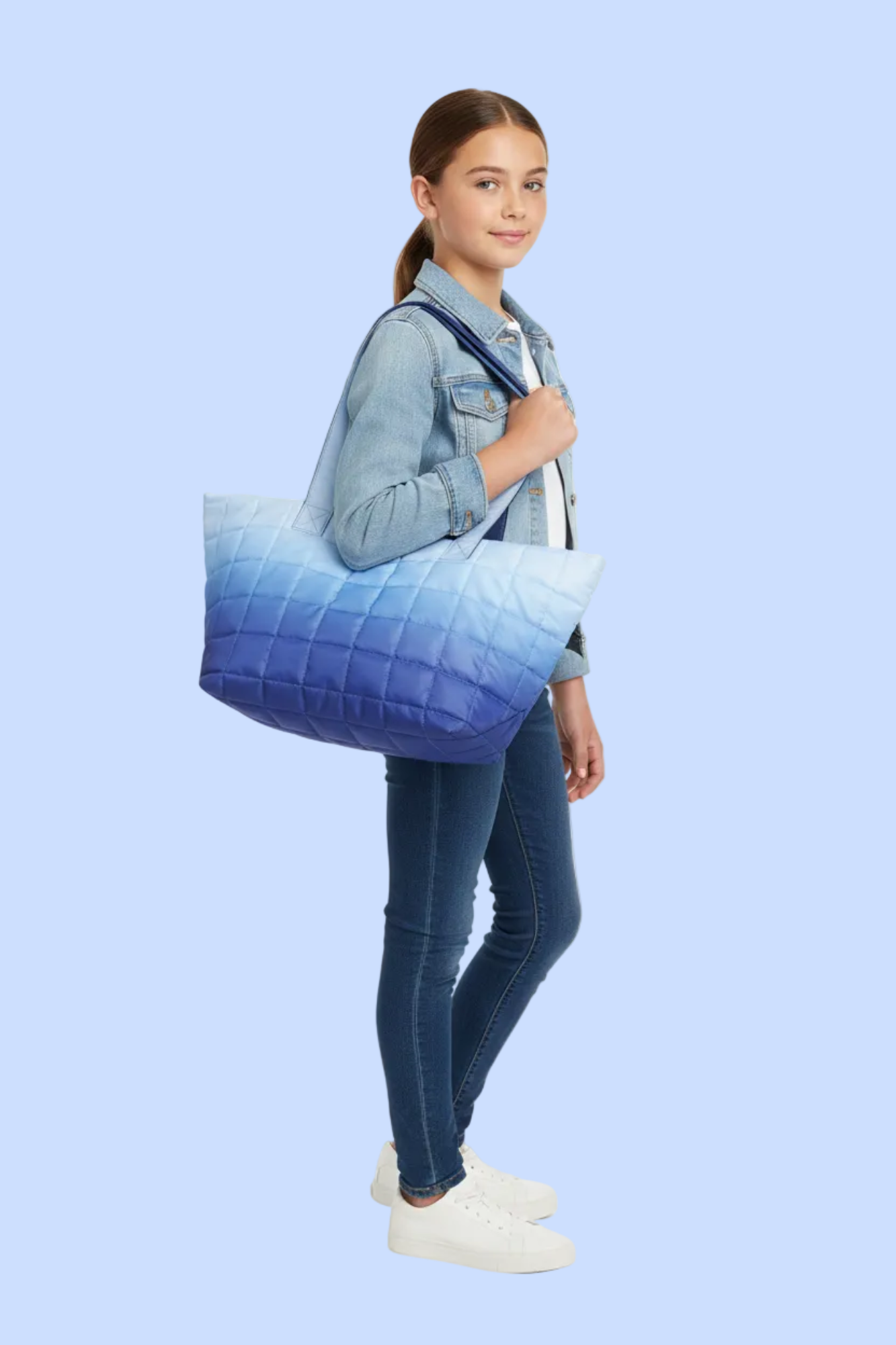 Blue Ombre Quilted Overnight Bag