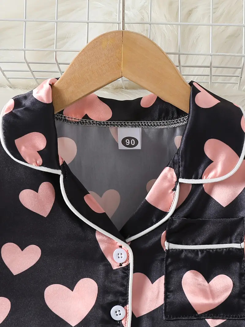 Black Pajamas with Pink Hearts