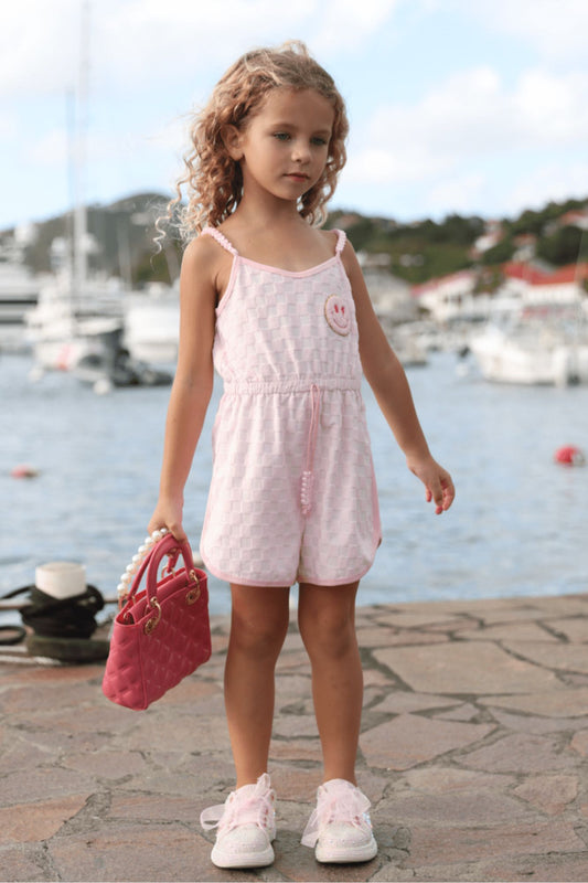 Pink Checkered Emoji Romper