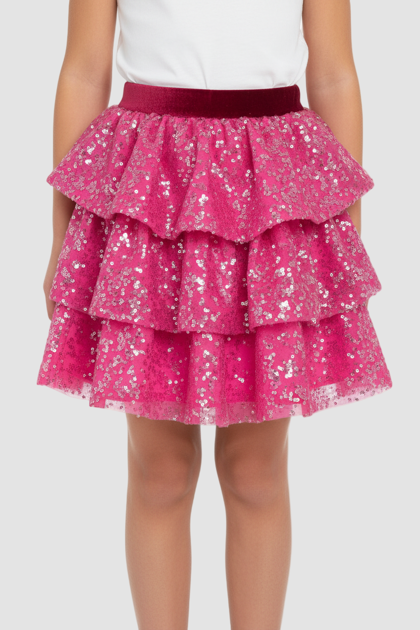 Hot Pink 3 Tier Sparkle Skirt