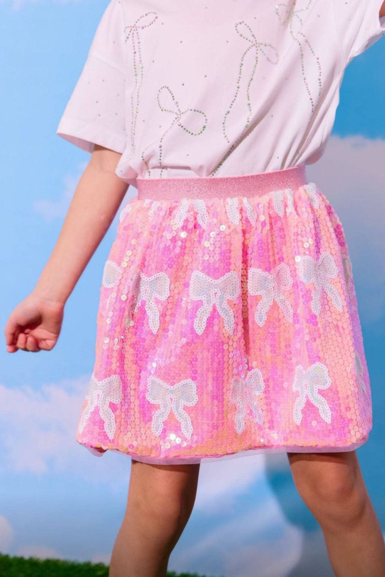 Baby Blue Sequin Bow Skirt