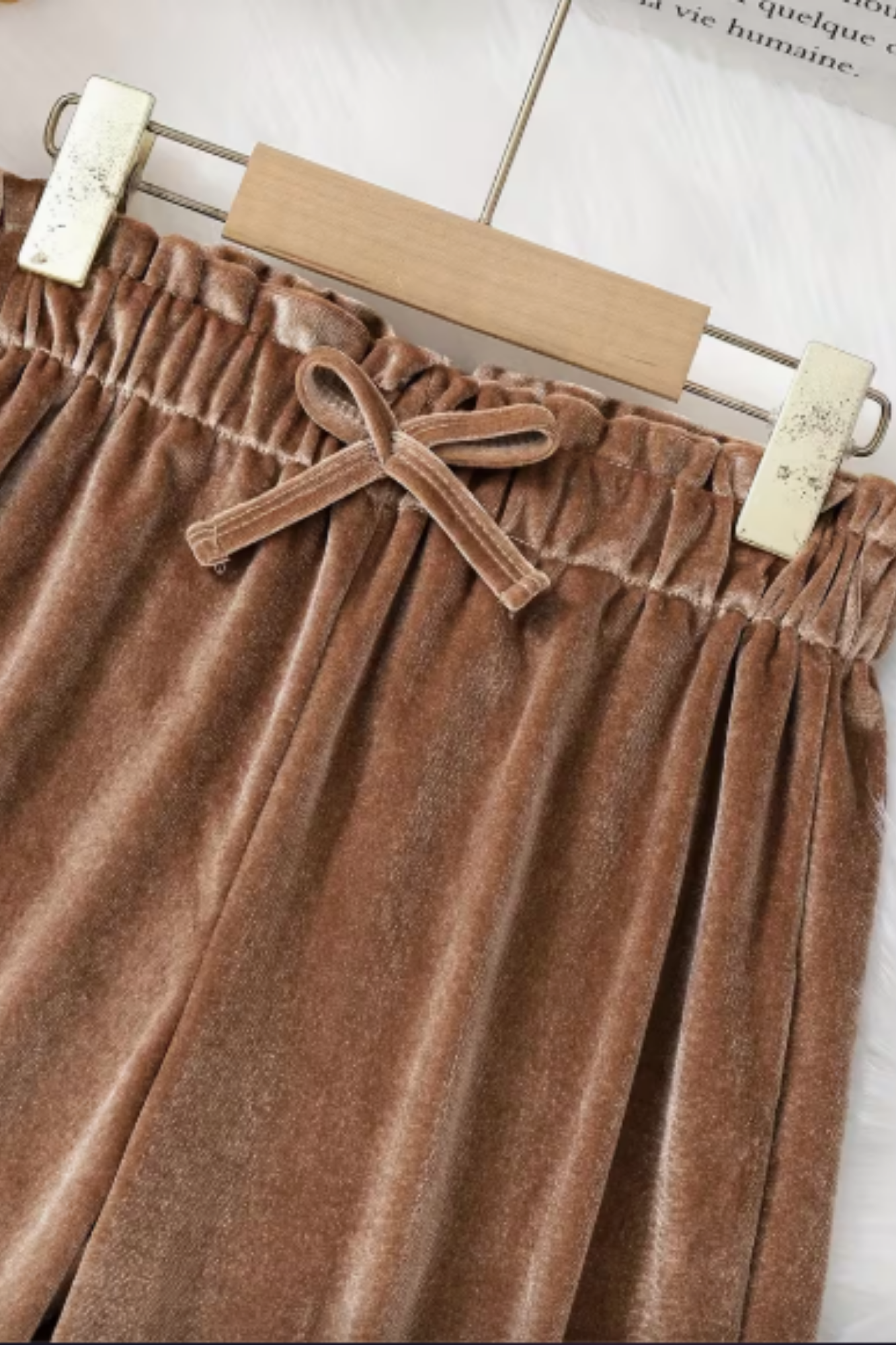 Khaki Velvet Wide-Leg Pants