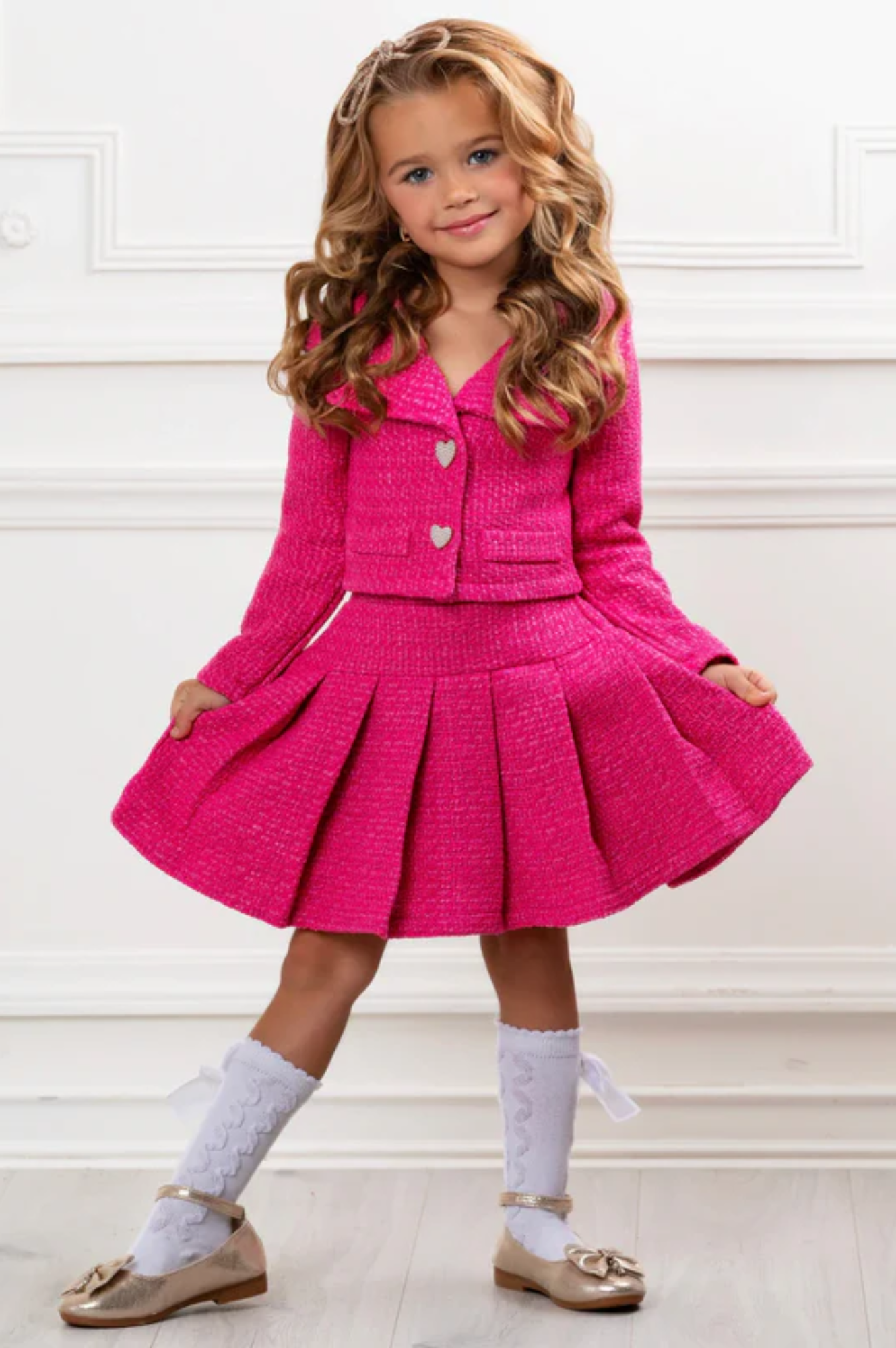 Pink Blazer & Pleated Skirt Set