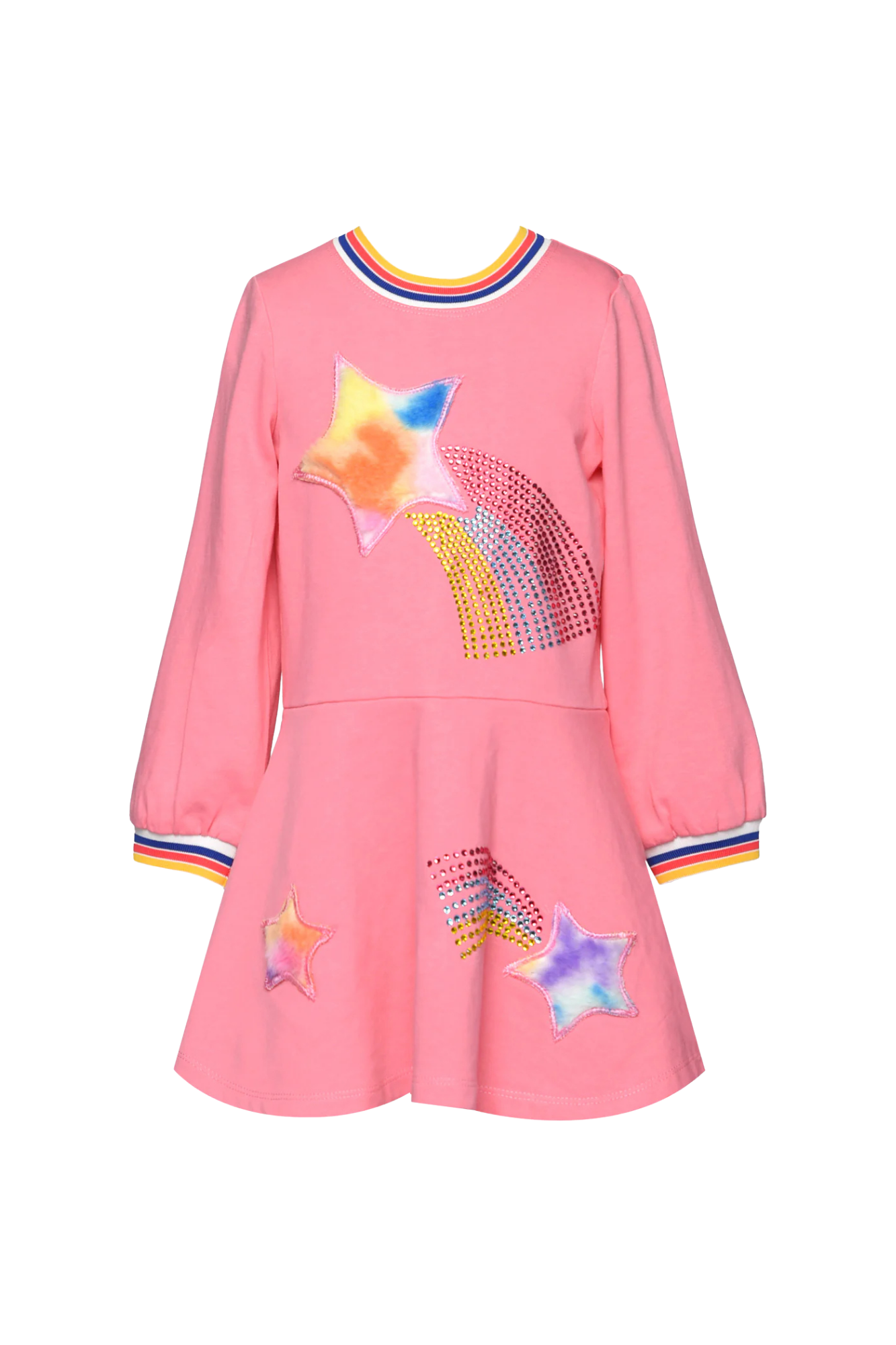 Dress w/ Faux fur Star Trim & Rainbow Rhinestone